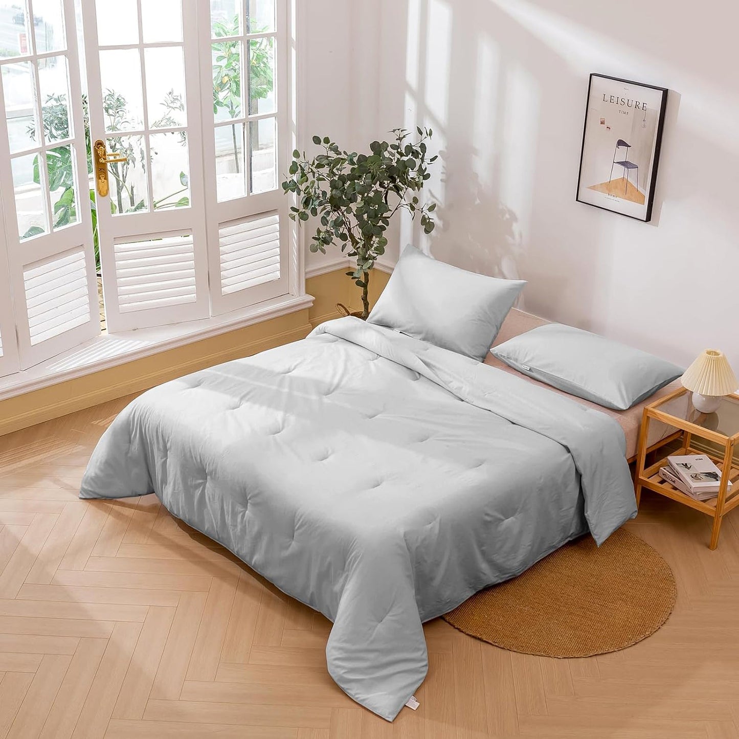 225TC Soft and Cozy Hypoallergenic Cotton Washed Quilt Cover Set - Light Grey