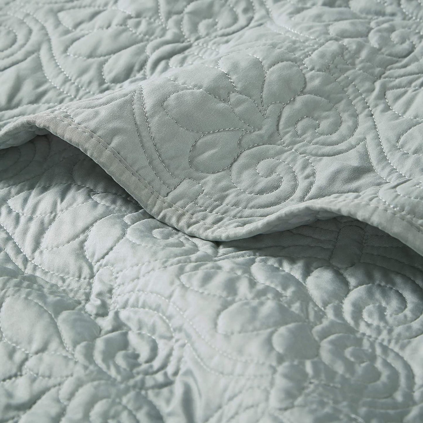 Quilted Cotton Filled Throw Blanket with Piping Borders 60x70 Inches - Seafoam