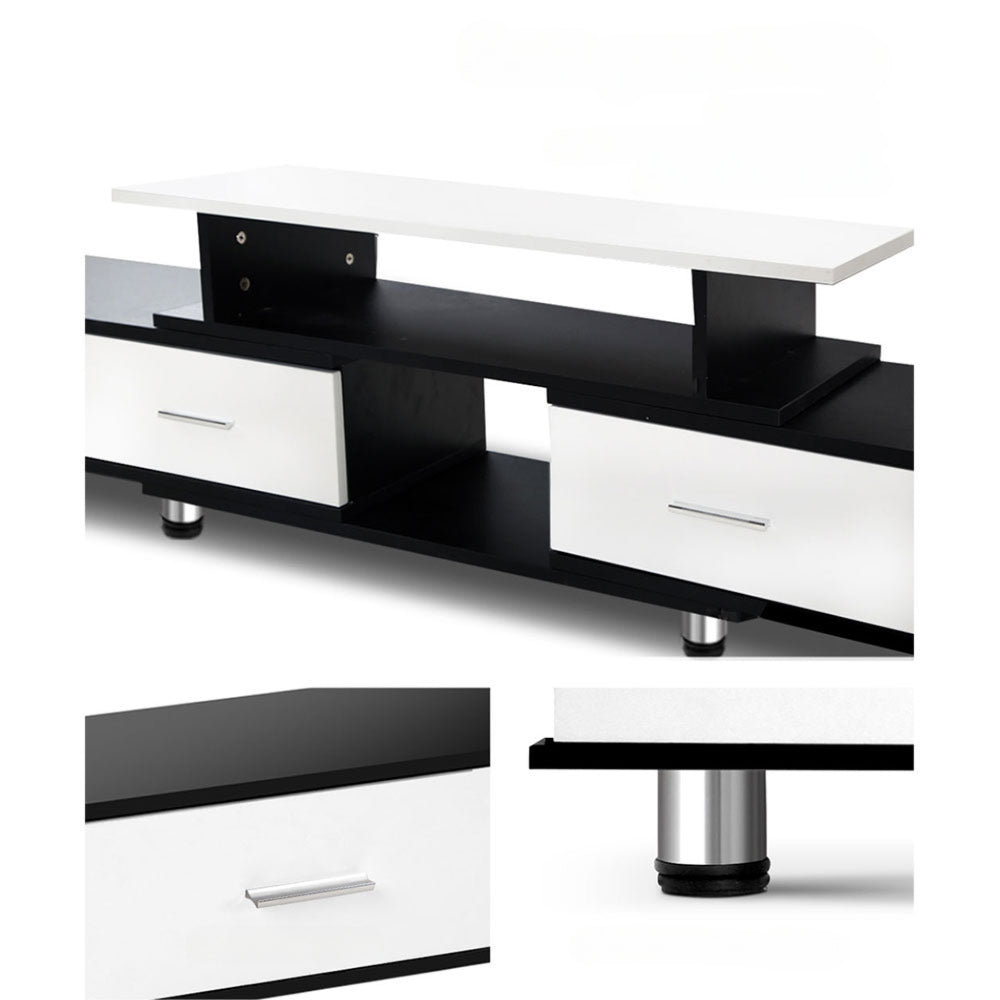 TV Cabinet Entertainment Unit Stand Wooden 160CM To 220CM Storage Drawers Black White