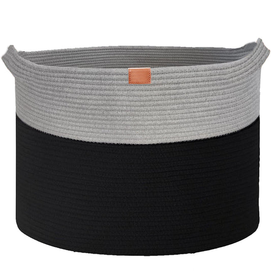 Extra Large Rope Woven Baskets with Handles for Living Room 22x22x14 - Black and Grey