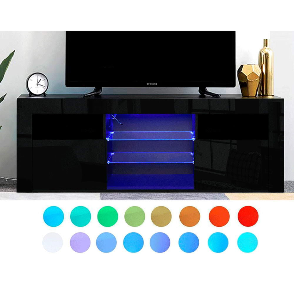 TV Cabinet Entertainment Unit Stand RGB LED Gloss Furniture 160cm Black