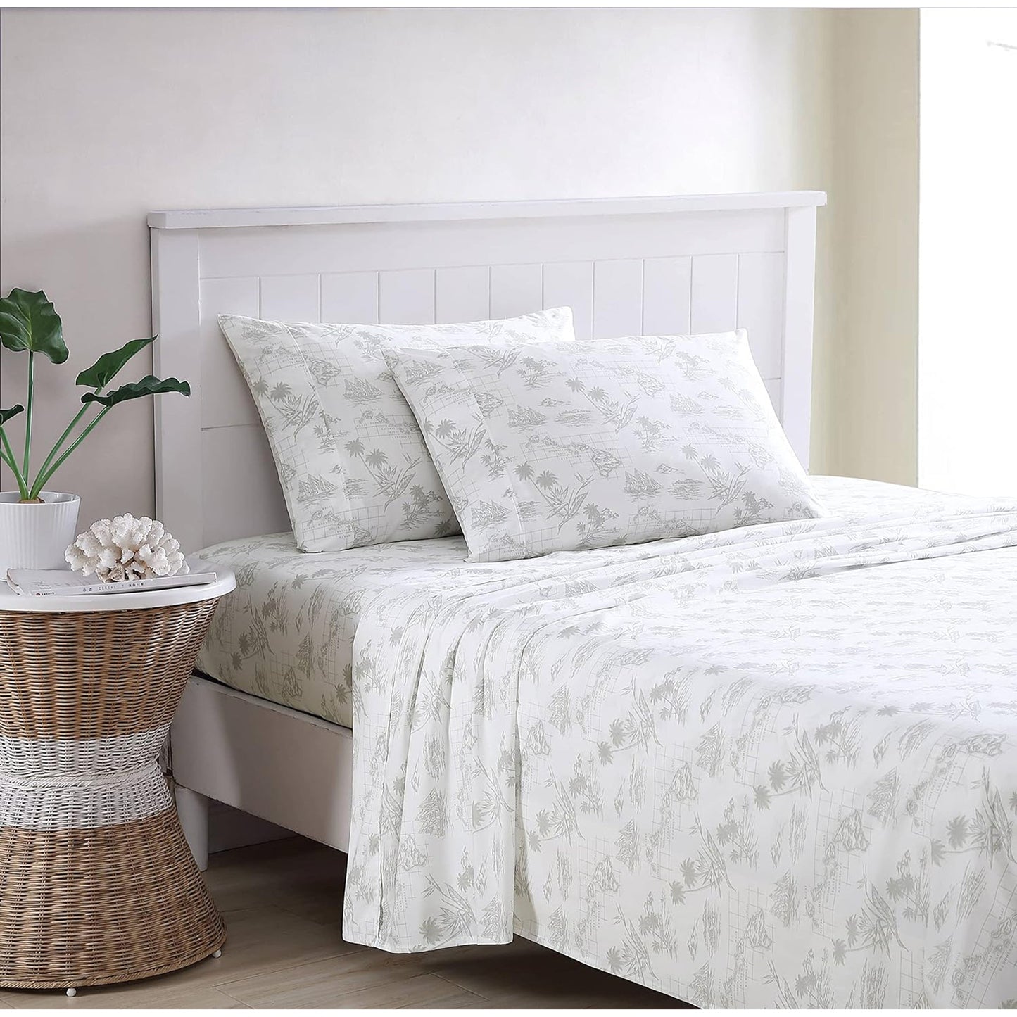 Crisp and Cool Cotton Percale Stylish Bed Sheet Set - Grey White