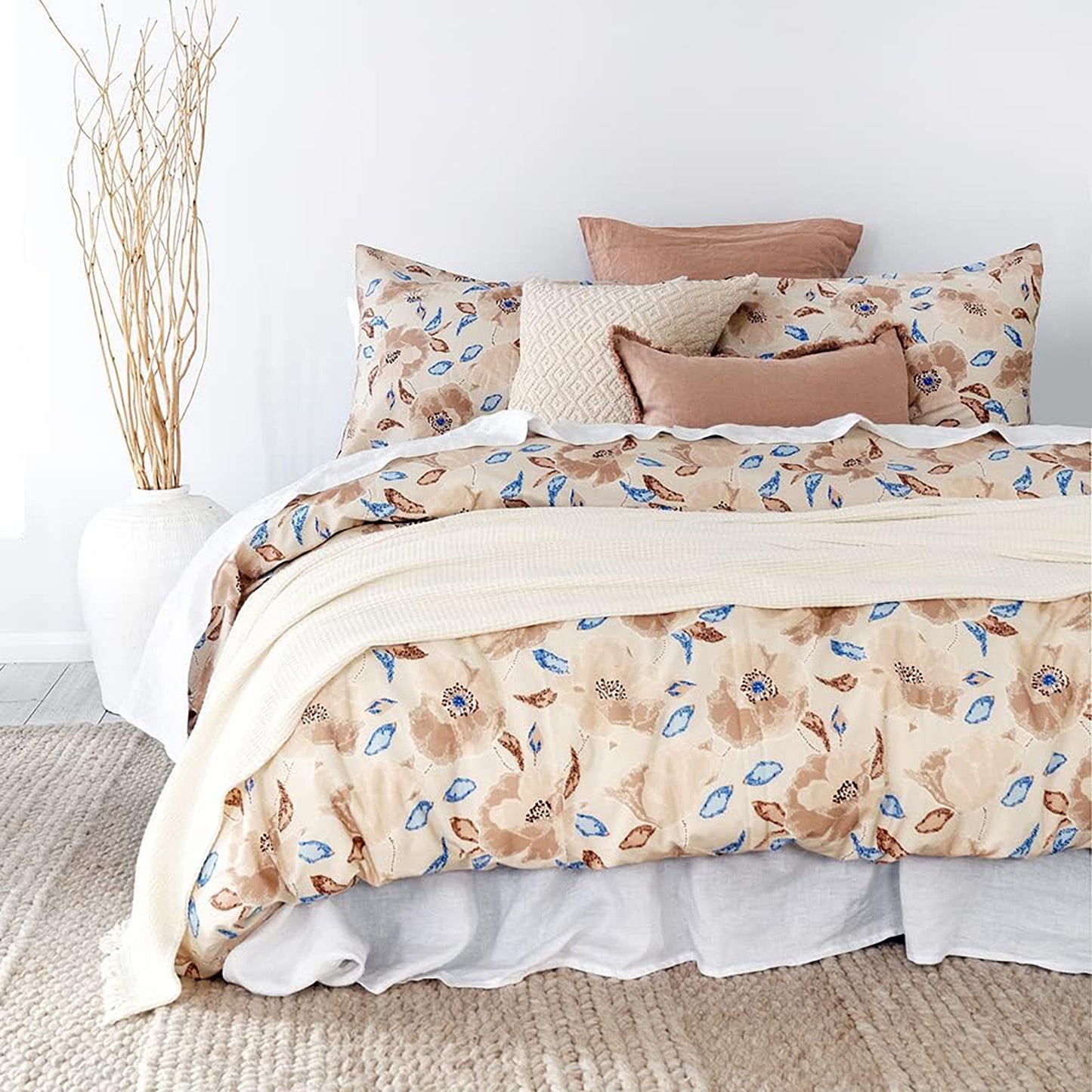 Faith Cotton Quilt Cover Set Queen - Floral Brown Beige