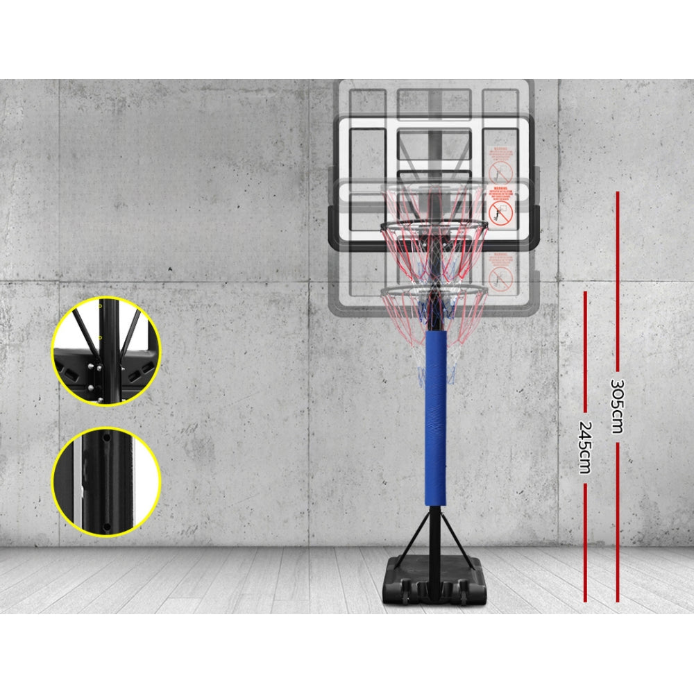 Basketball Hoop Stand System Ring Portable Net Adjustable 3.05M - Blue