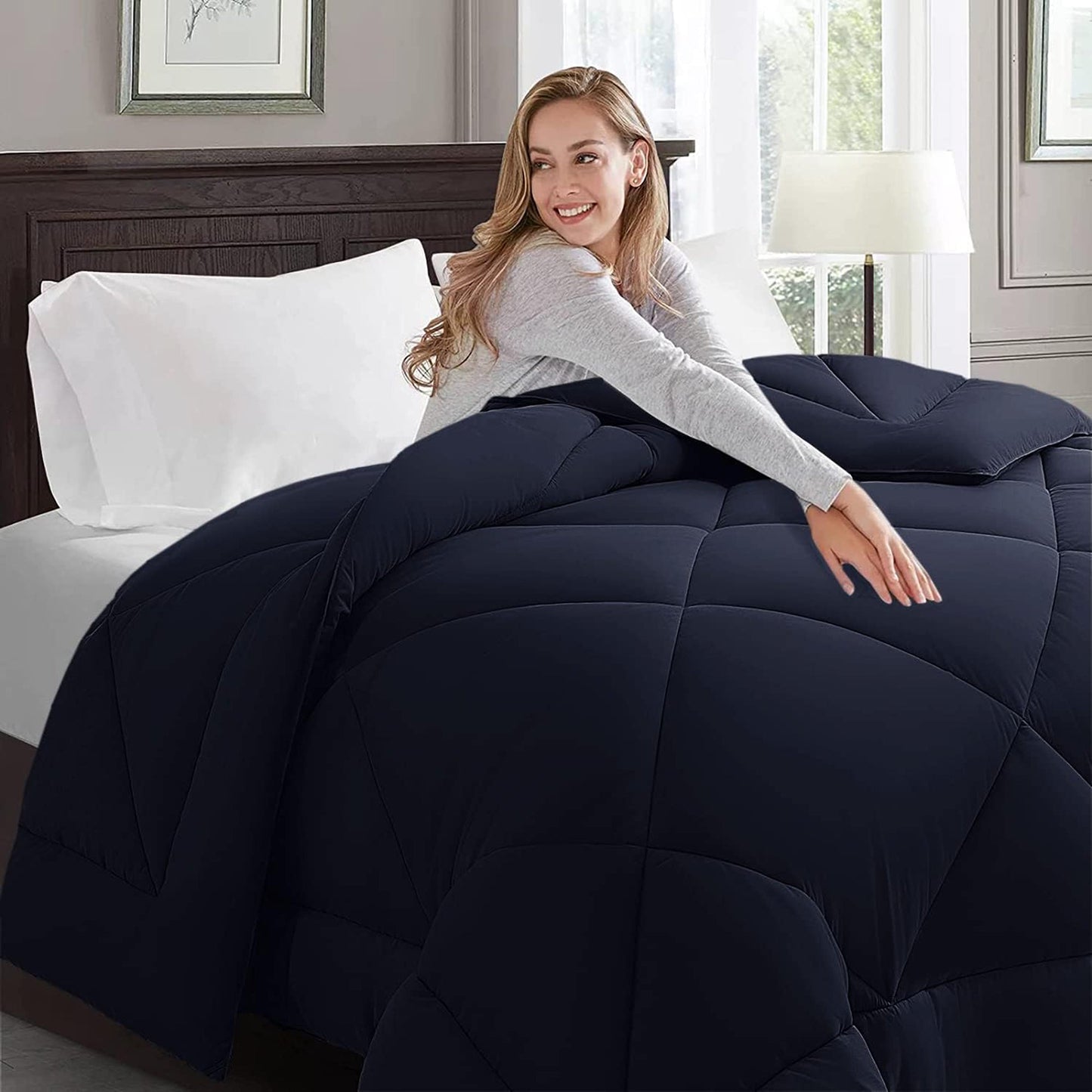 Warm and Cooling Microfibre Comforter Bedding Set - Navy