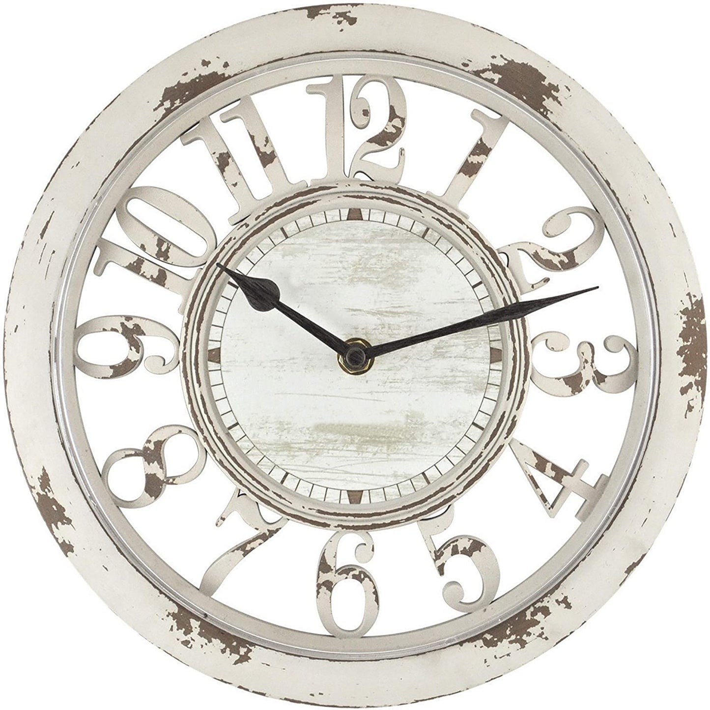 Antique Style Farmhouse Contour Wall Clock American Crafted - Distressed Ivory