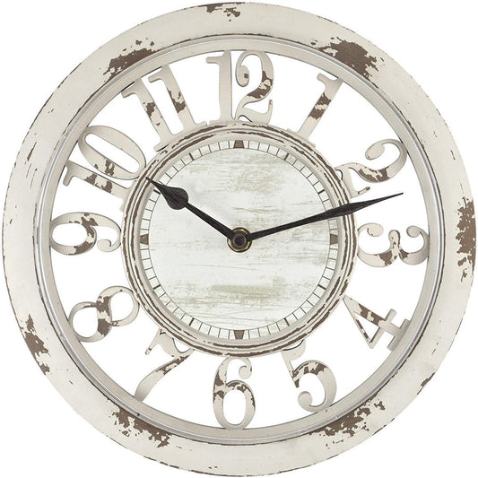 Antique Style Farmhouse Contour Wall Clock American Crafted - Distressed Ivory