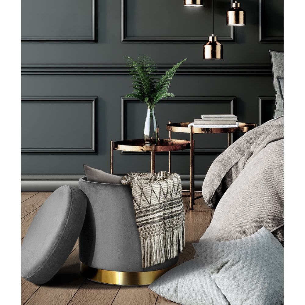 Ottoman Foot Stool with Storage Round Velvet Foot Rest Pouffe Footstool