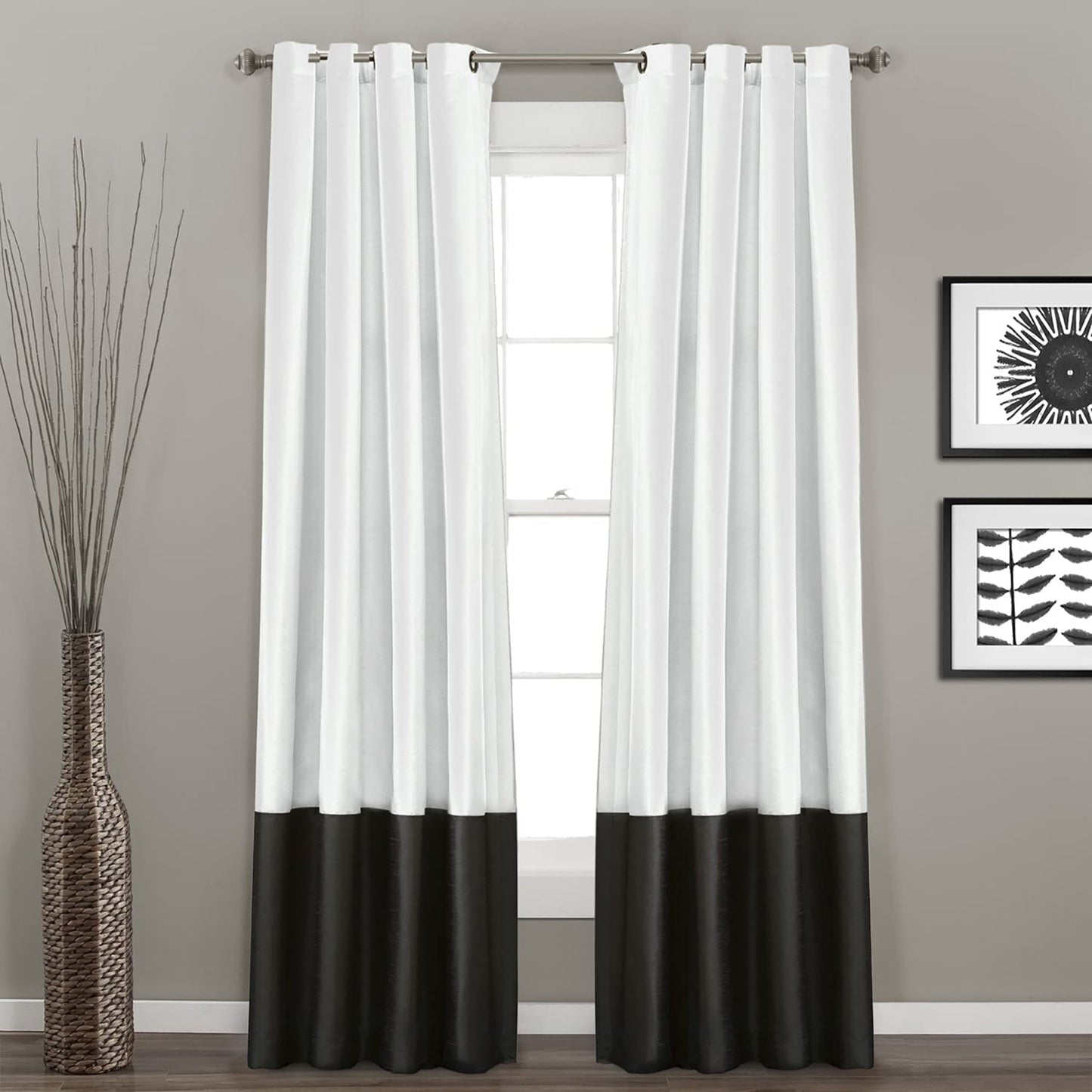 Window Curtain Panel Set of 2 84x54 inch - Black and White
