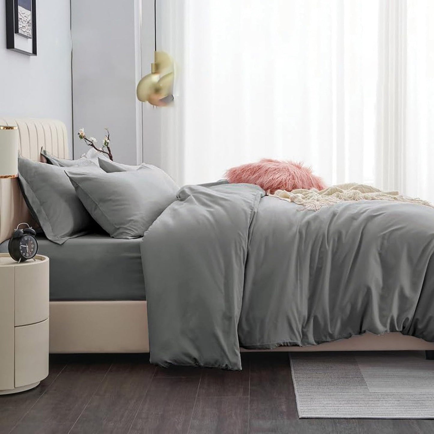 2000TC Ultra Soft Microfiber Zipper Closure Quilt Cover Set - Grey