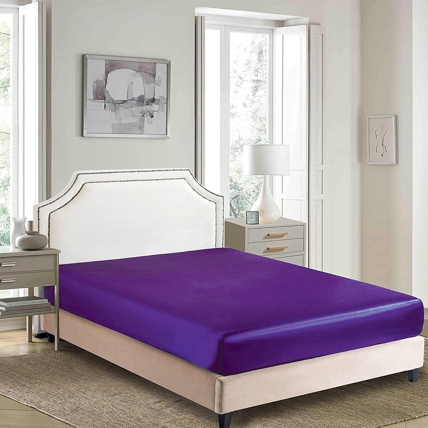 1800TC Microfibre Silky Soft Satin Comfort Hypoallergenic Fitted Sheet Set - Purple