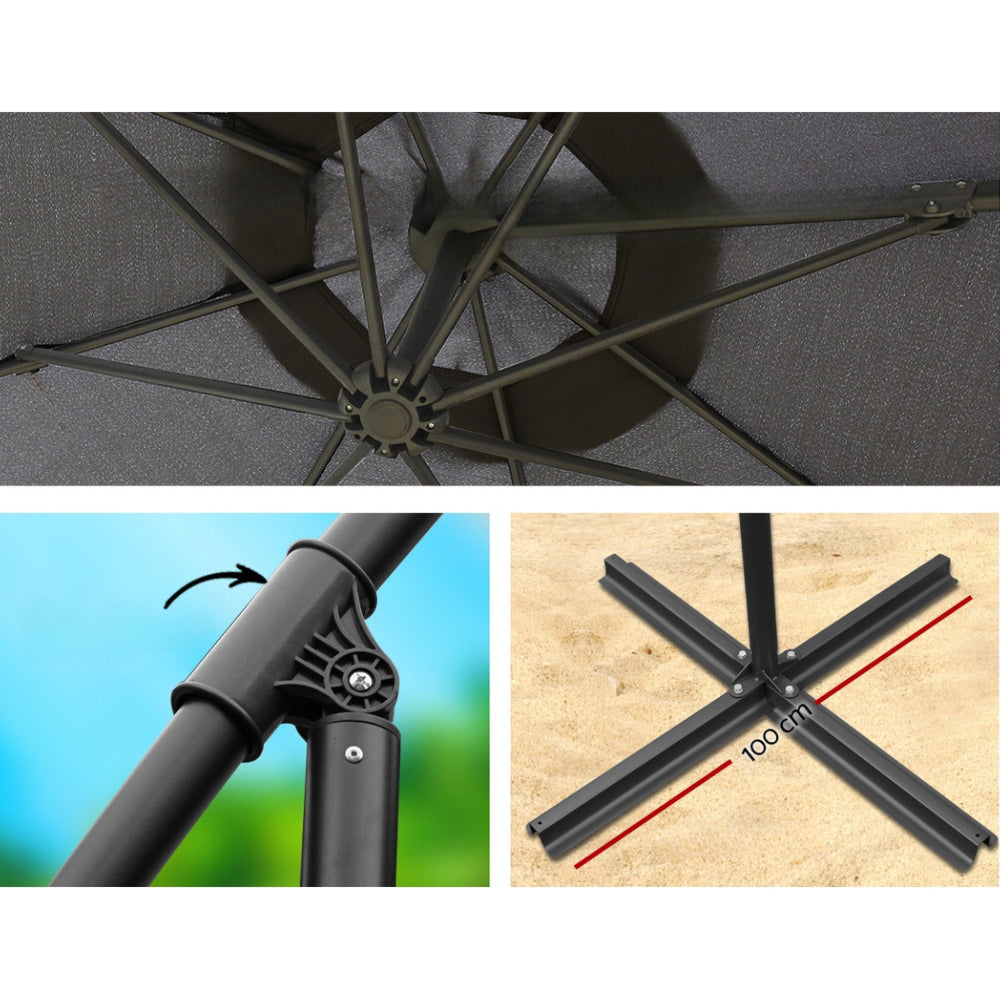 Garden Outdoor Sun Umbrella with Base UV Cantilever 3M - Charcoal