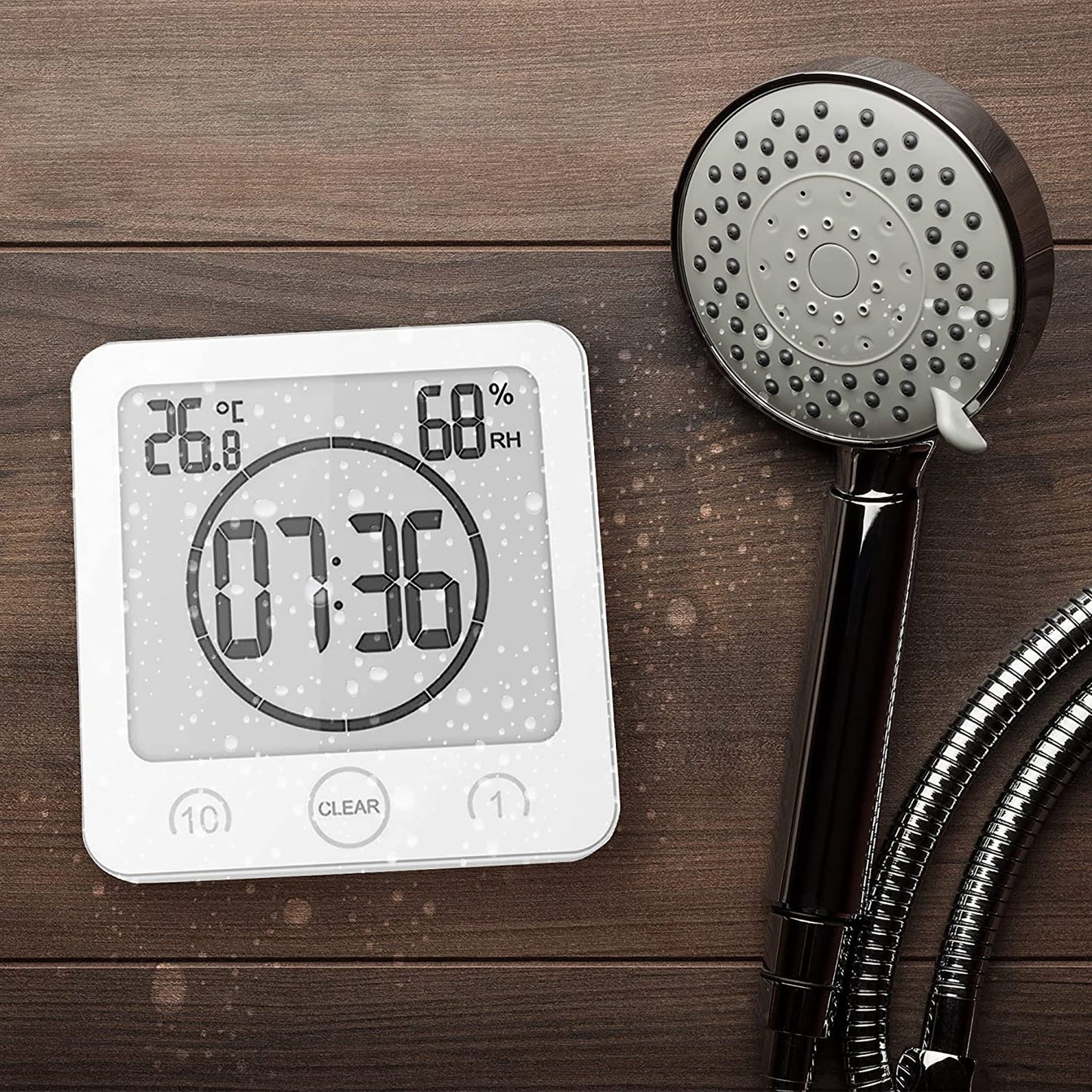 LCD Waterproof Bathroom Digital Shower Clock - White