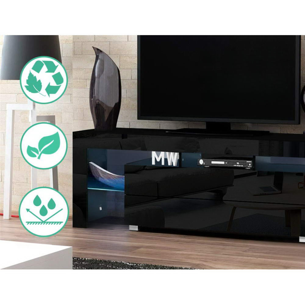 TV Cabinet Entertainment Unit Stand RGB LED Gloss Furniture 160cm Black