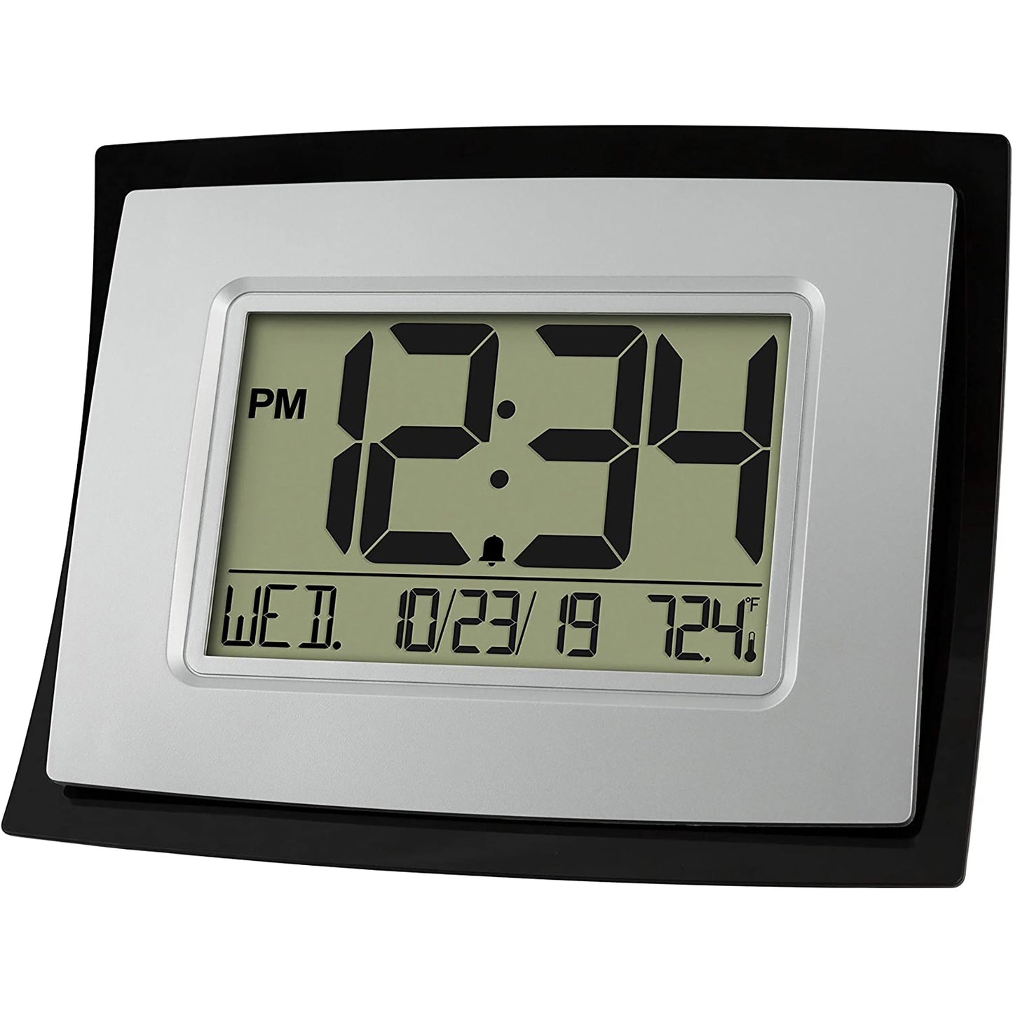 LCD Large Display Digital Wall Clock with Temperature and Calendar - Silver Black