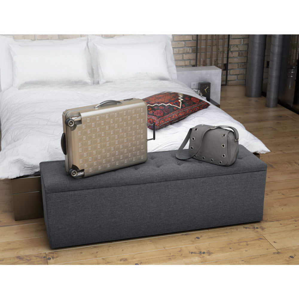 Storage Ottoman Blanket Box Linen Foot Stool Rest Chest Couch Grey