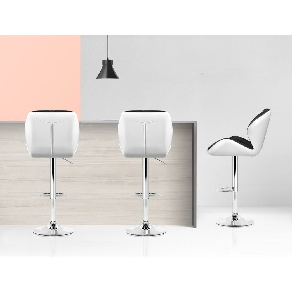Set of 2 Kitchen Bar Stools - White, Black and Chrome