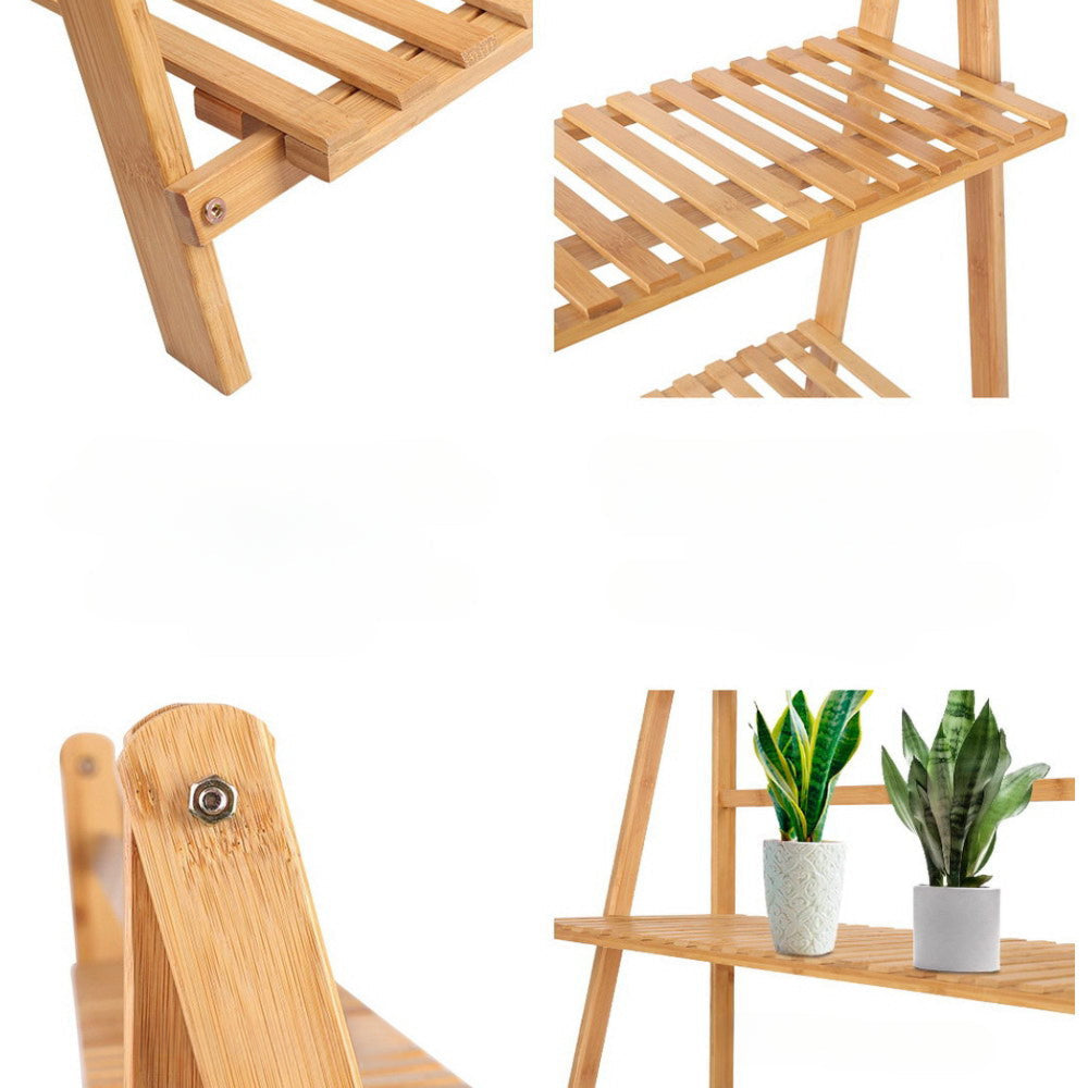 Bamboo Wooden Ladder Shelf Plant Stand Foldable