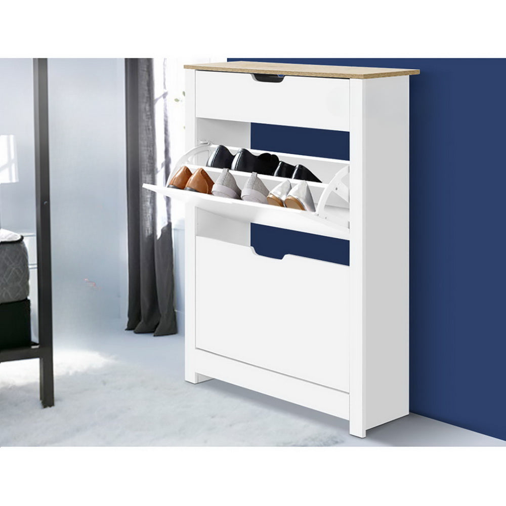 Shoe Cabinet Rack Storage Organiser Cupboard Shelf Drawer 16 Pairs White