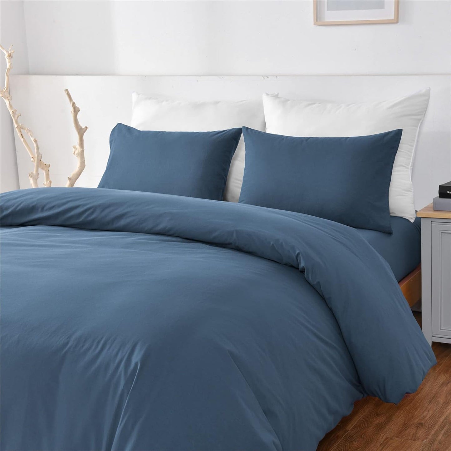 Ultra Soft 100% Washed Cloth Cotton Quilt Cover Set - Navy Blue