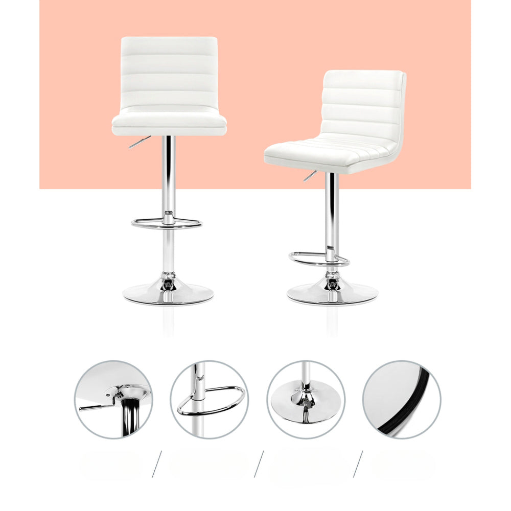 Set of 4 PU Leather Lined Pattern Bar Stools- White and Chrome