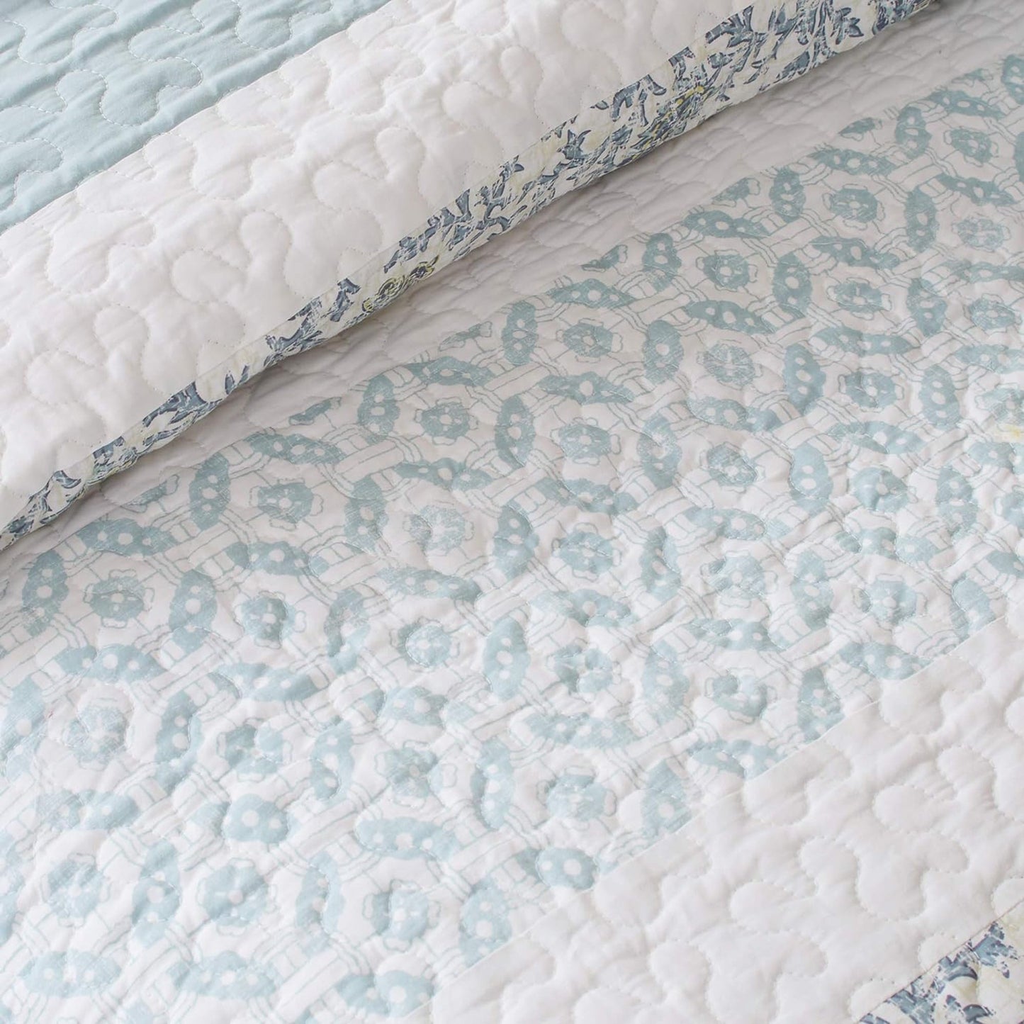 Lightweight 100% Cotton Double Sided Stitching Quilt Set - Blue