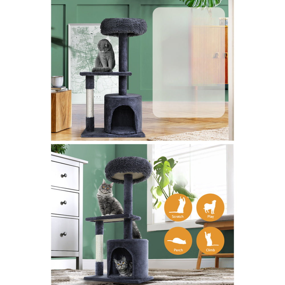 Cat Tree Scratching Post Tower House Hanging Toys Grey - 94cm