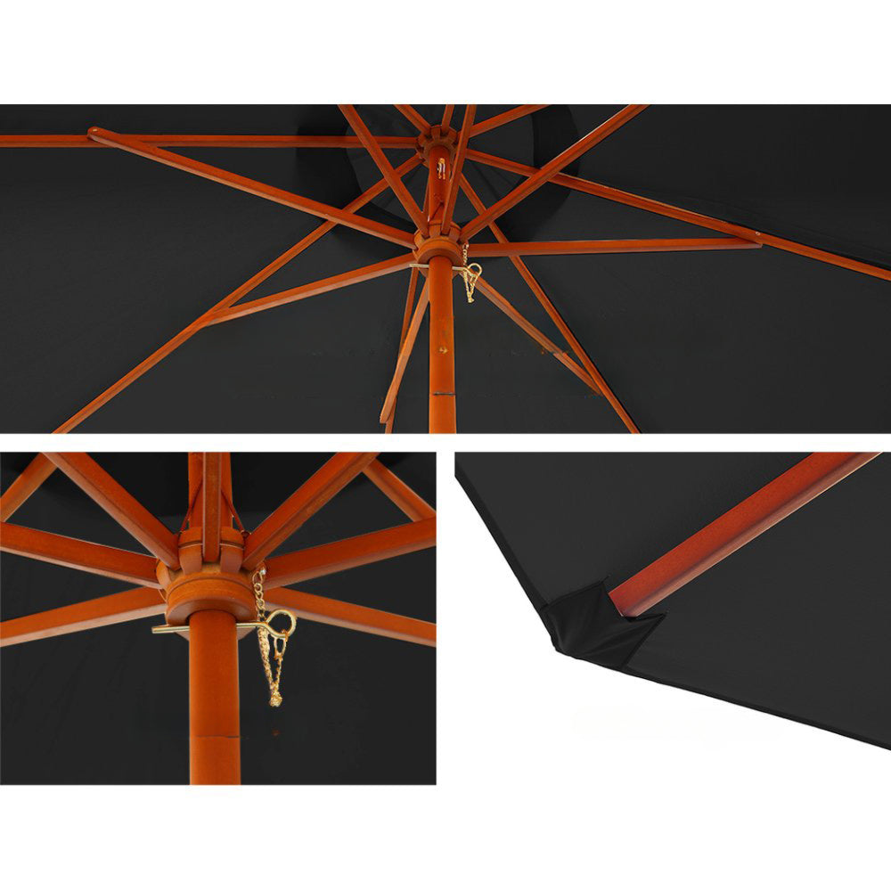 Garden Outdoor Umbrella with Base Pole Stand Black - 3m