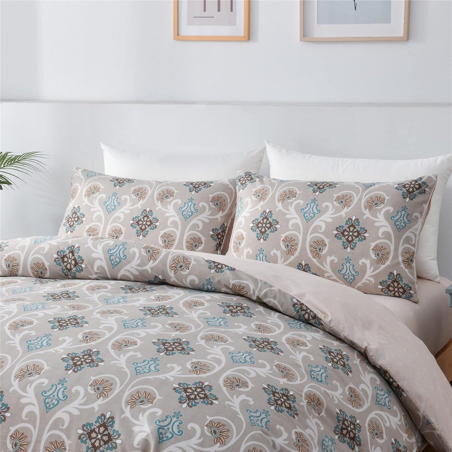 Soft Microfibre Bedding Quilt Cover Set - Floral Beige