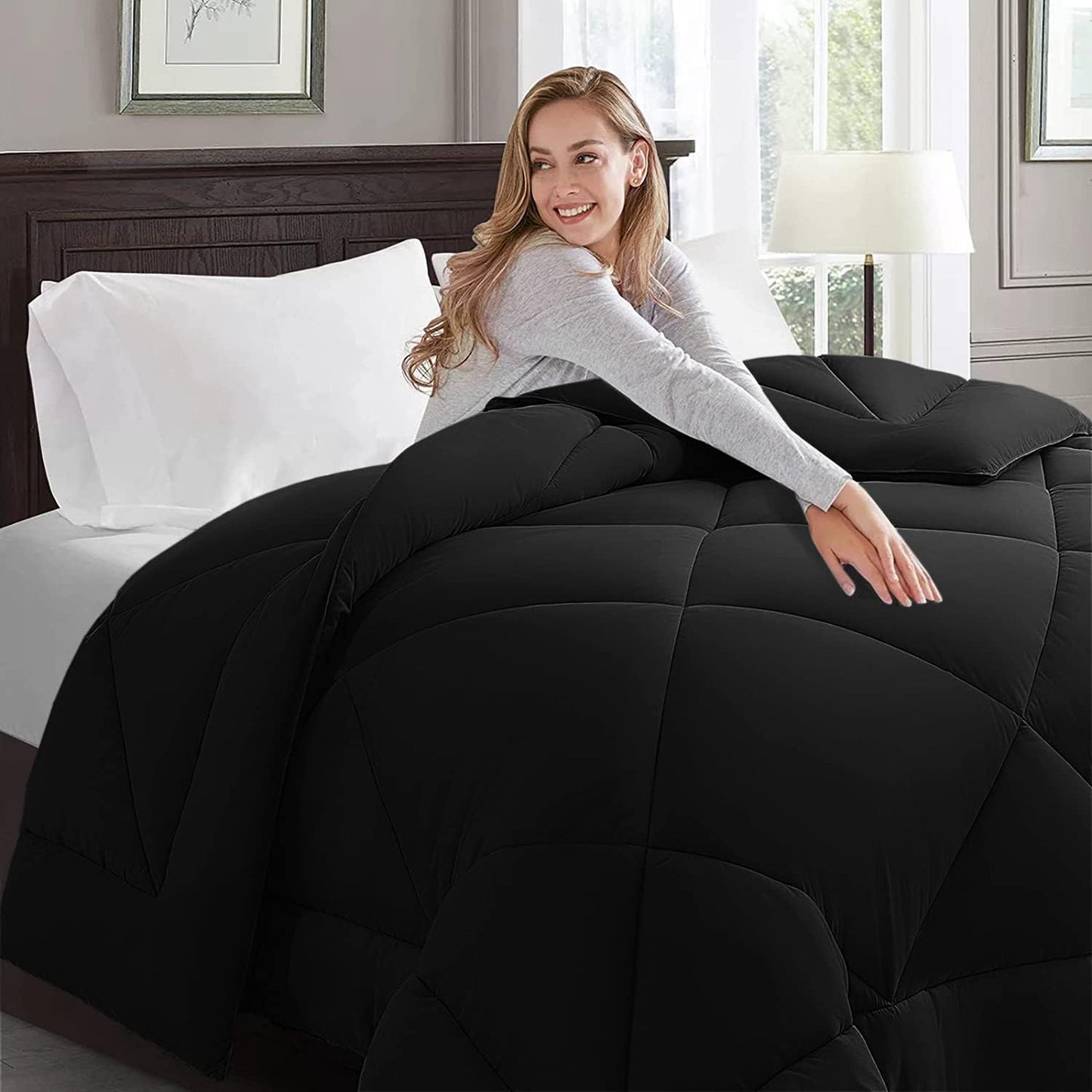 Warm and Cooling Microfibre Comforter Bedding Set - Black