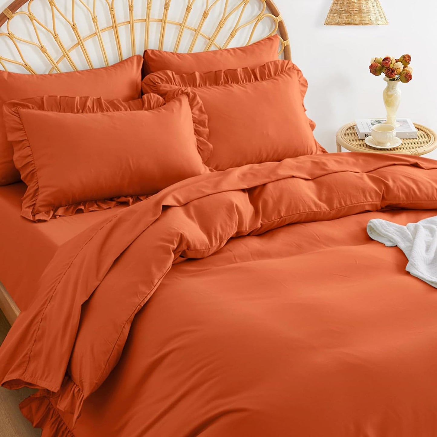 1000TC Ultra Soft Microfiber Duvet Doona Cover Quilt Cover Set - Ruffle Burnt Orange