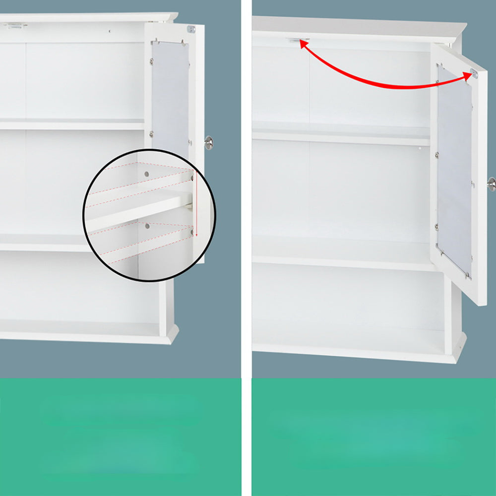 Bathroom Tallboy Storage Cabinet with Mirror - White