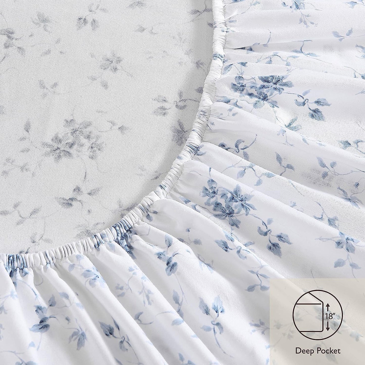 Soft Breathable Sateen Cotton Bedding Sheet Set - Garden Muse Blue