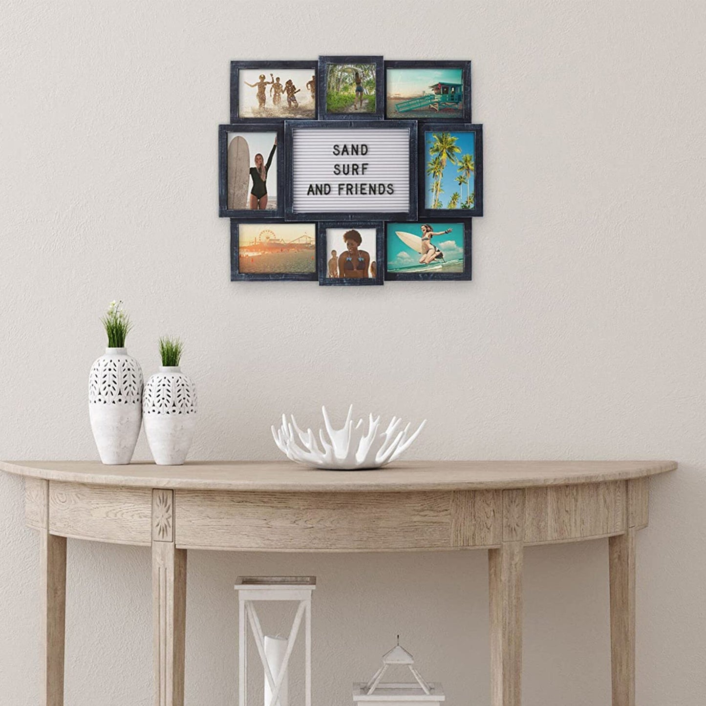 Customizable Wall Mount Letterboard 8-Opening Photo Collage Picture Frame - Black