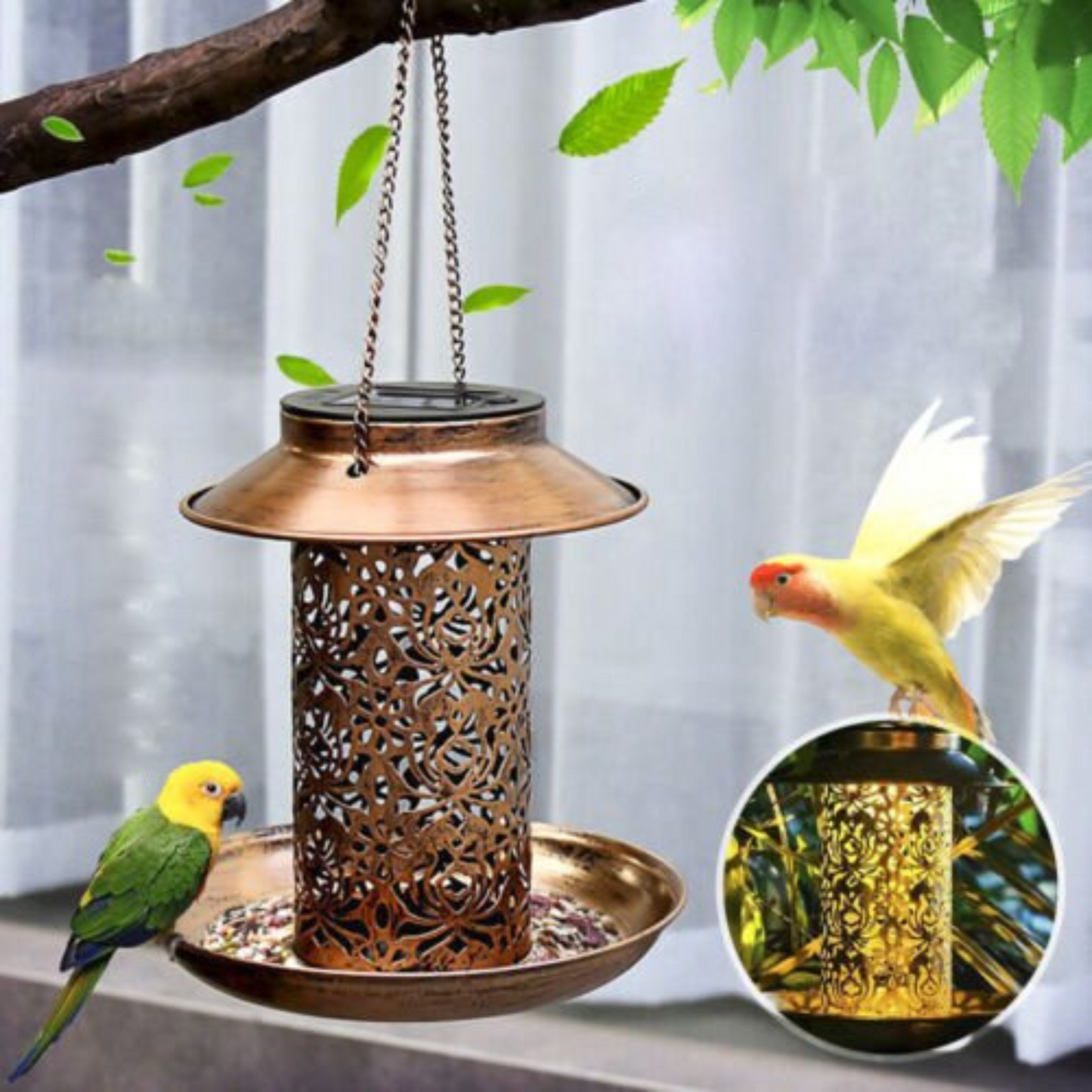 Solar Powered Bird Feeder with Light Outdoor Hanging Solar Lamp