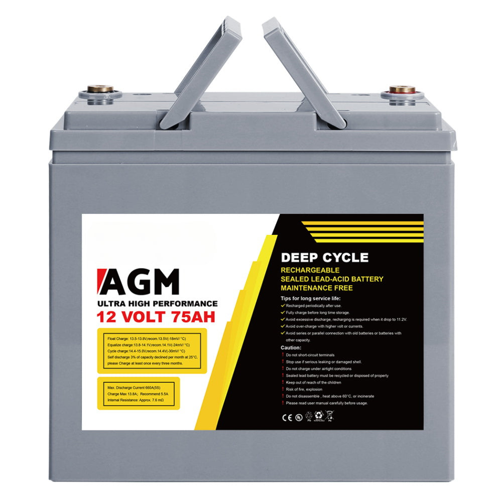 Solar Powered Marine Battery Battery Caravan Box AGM 75Ah - 12V
