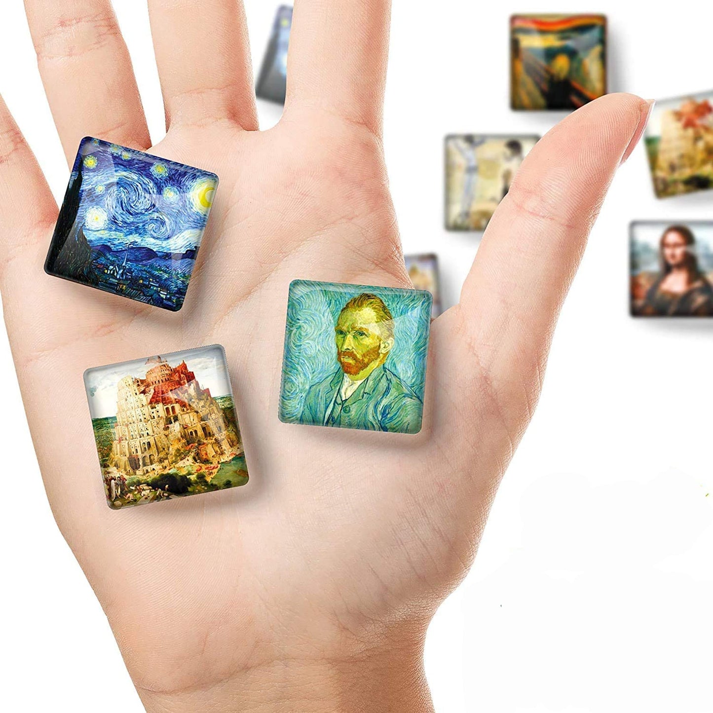 Decorative Glass Magnets for Refrigerator or Whiteboard 10 Pcs - 3.3x3.3 cm