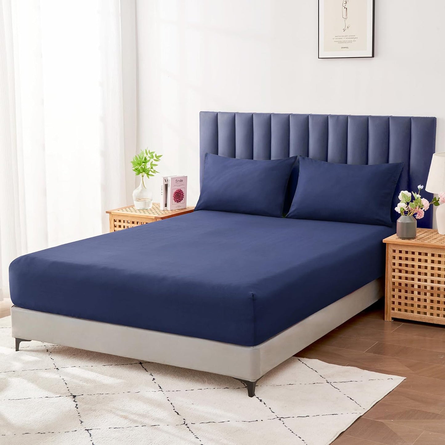 1000TC Cotton Blend Soft and Breathable Fitted Sheet 40cm Deep Pocket - Navy