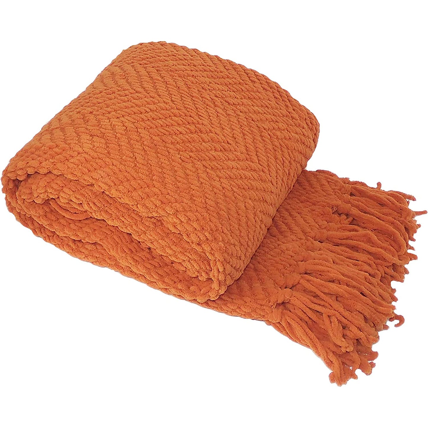 Knitted Solid Color Bed Sofa Couch Cover Throw Blanket 50x60 Inch - Orange