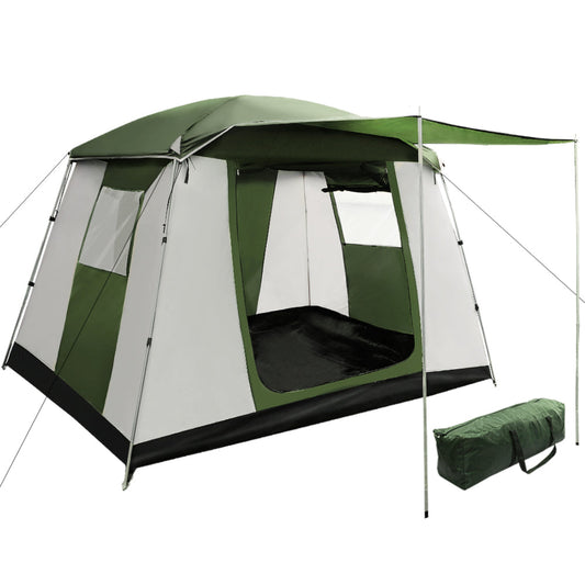 Camping Tent Family Hiking Dome Green and White - Fits 6 Person