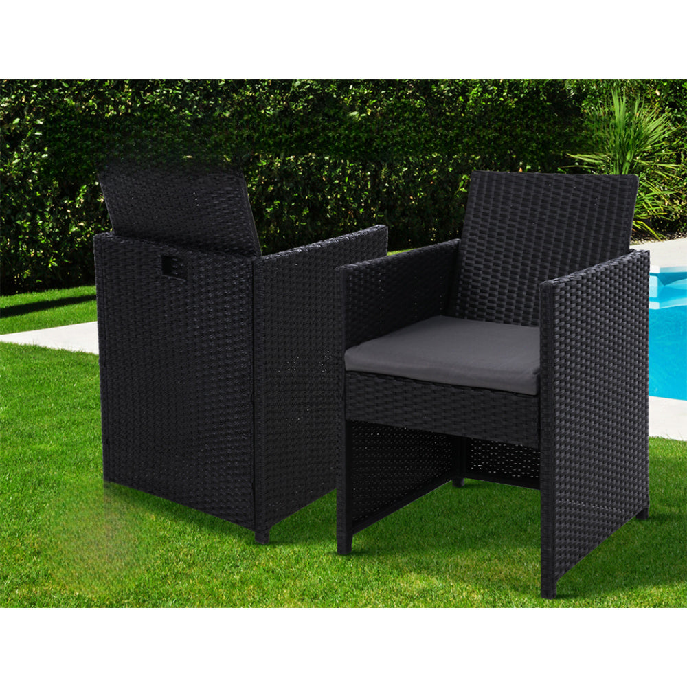 Patio Furniture Dining Chairs Table Patio Wicker Bistro Set - Black