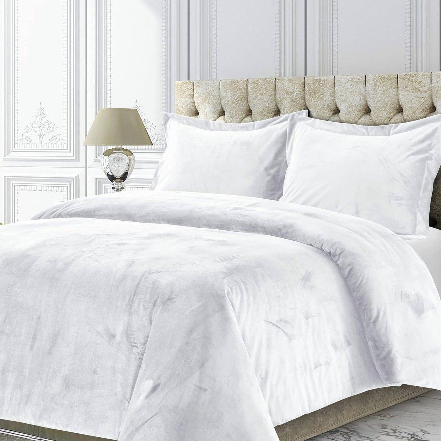 Venice Velvet Oversized Solid Duvet Cover Set - White