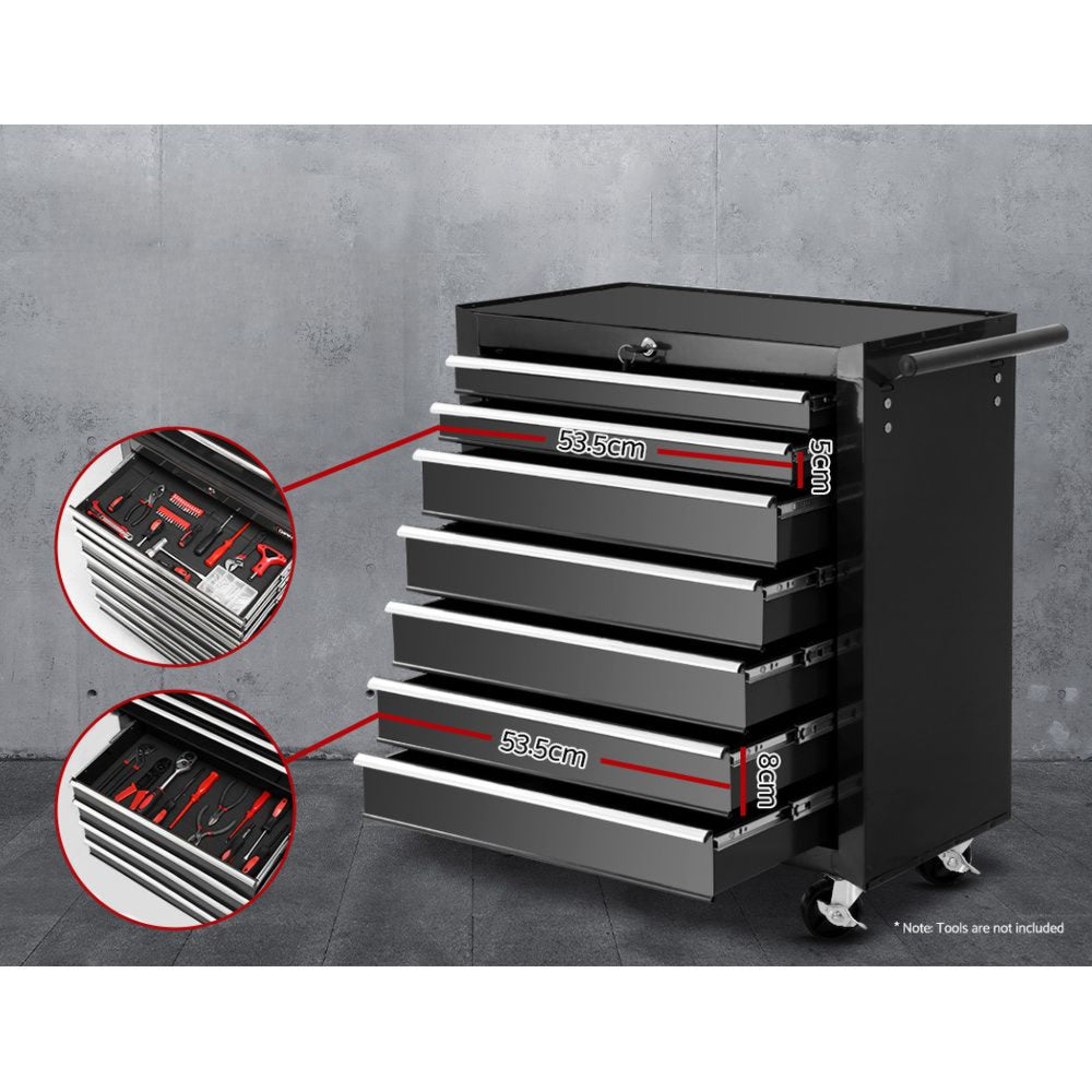 Tool Chest Trolley Box Cabinet Cart Garage Storage Black - 16 Drawers