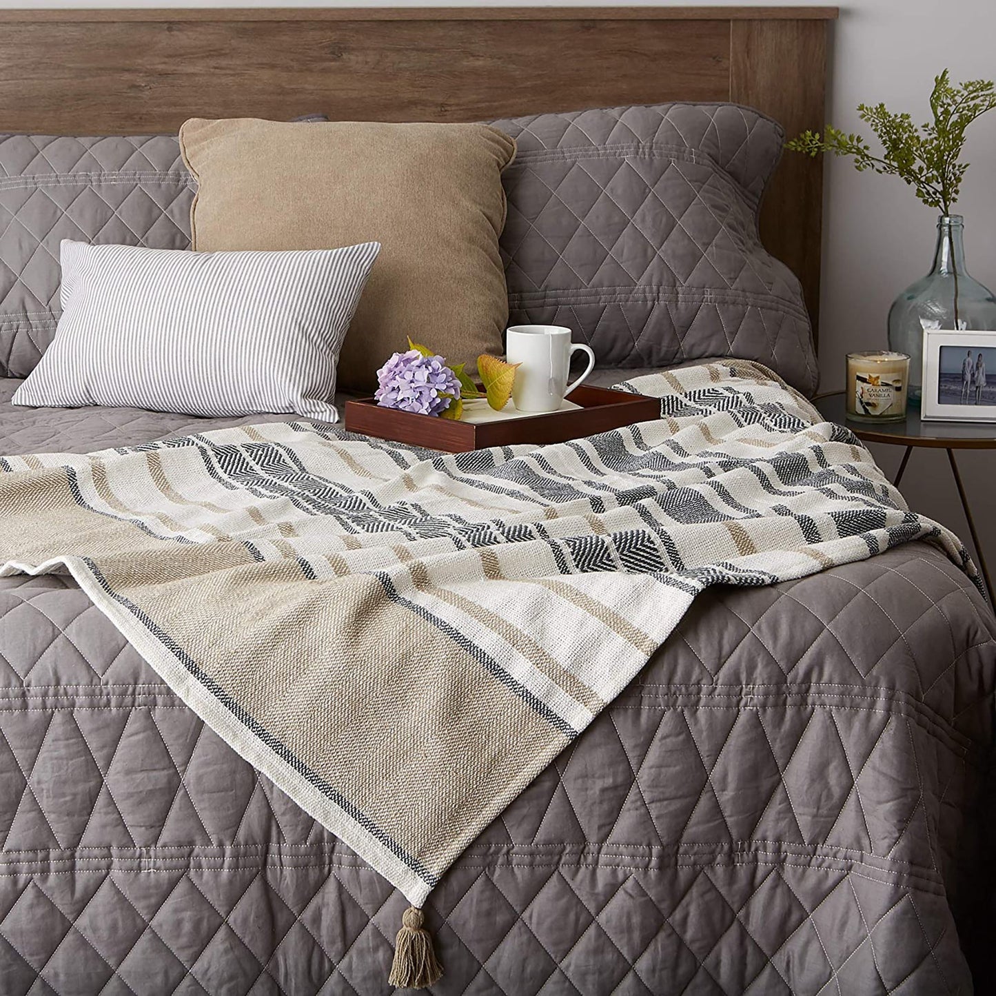 Traditional 2 Tone Chevron Stripe Throw 50x60 - Stone