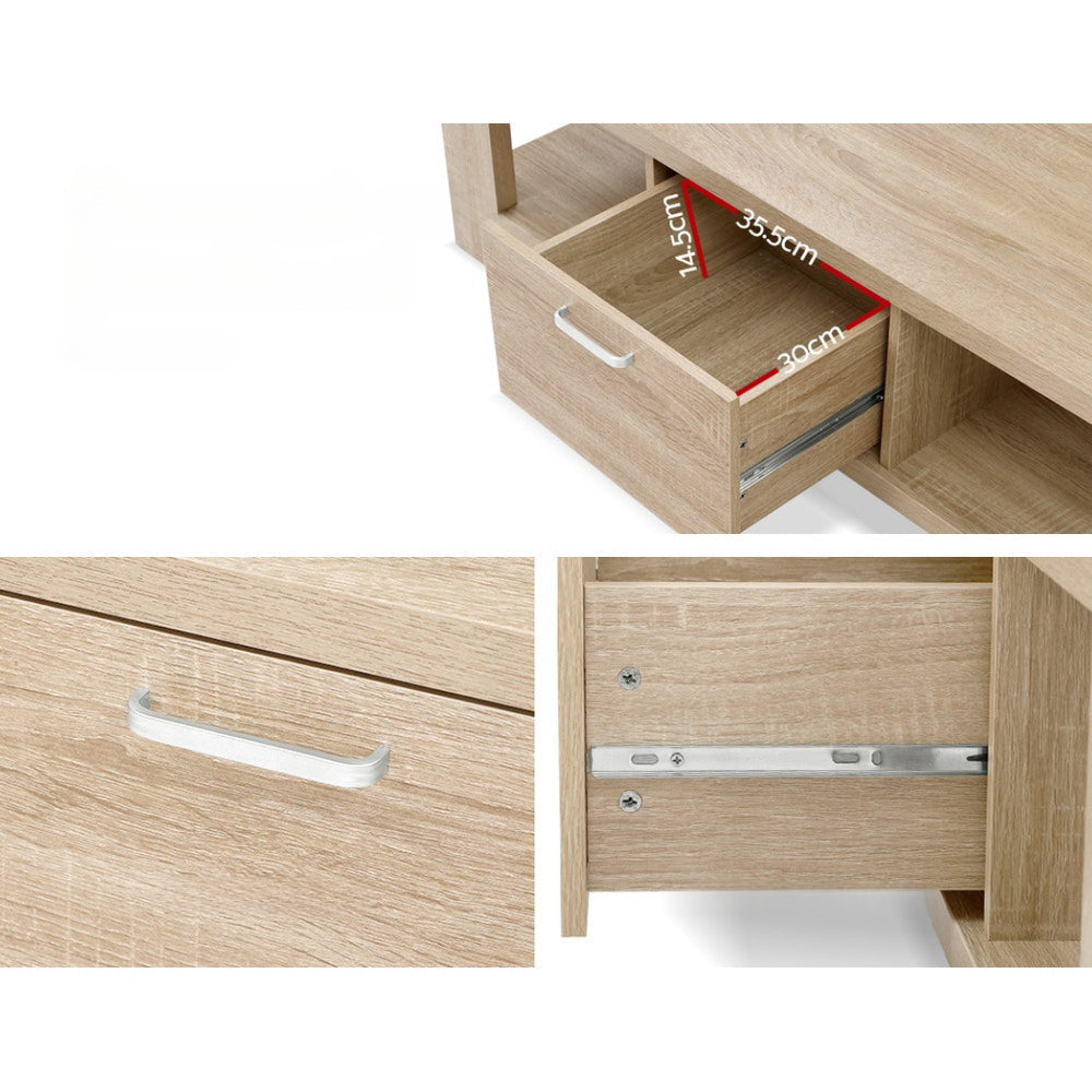 Coffee Table Wooden Shelf Storage Drawer Living Furniture Thick Tabletop