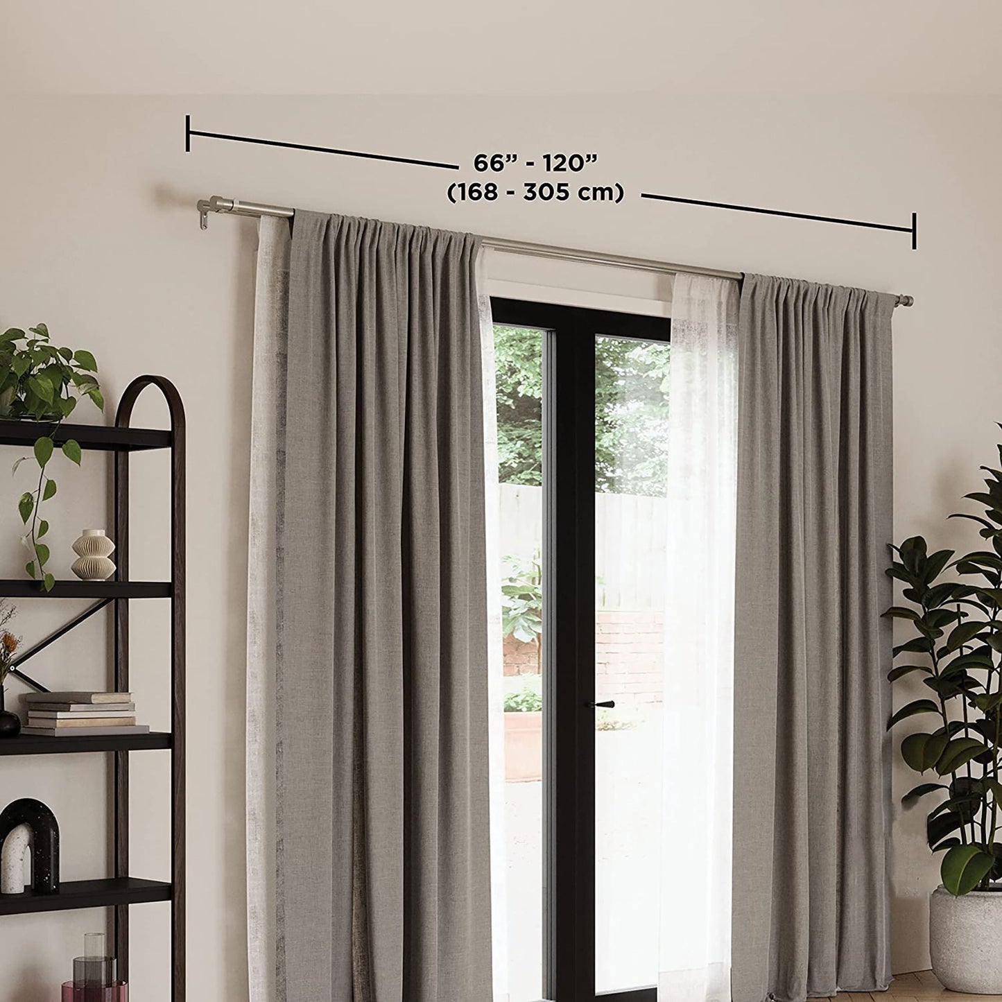 Double Curtain Rod Includes 2 Matching Finials Brackets and Hardware 1 Inch - Nickel