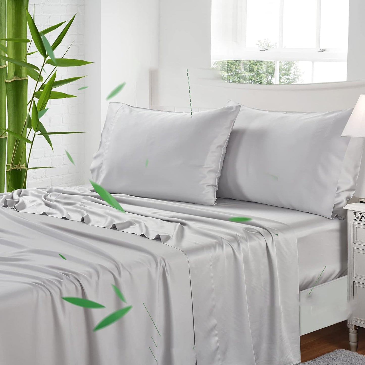 100% Bamboo Luxuriously Breathable and Silky Soft Bed Sheet Set - Silver