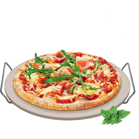 Pizza Stone with Rack 33 cm Diameter - Light Brown