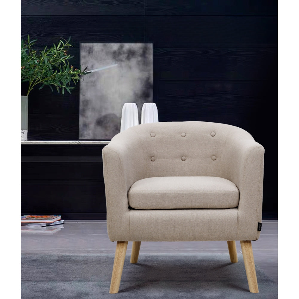 Armchair Tub Chair Single Accent Armchairs Sofa Lounge Fabric Beige