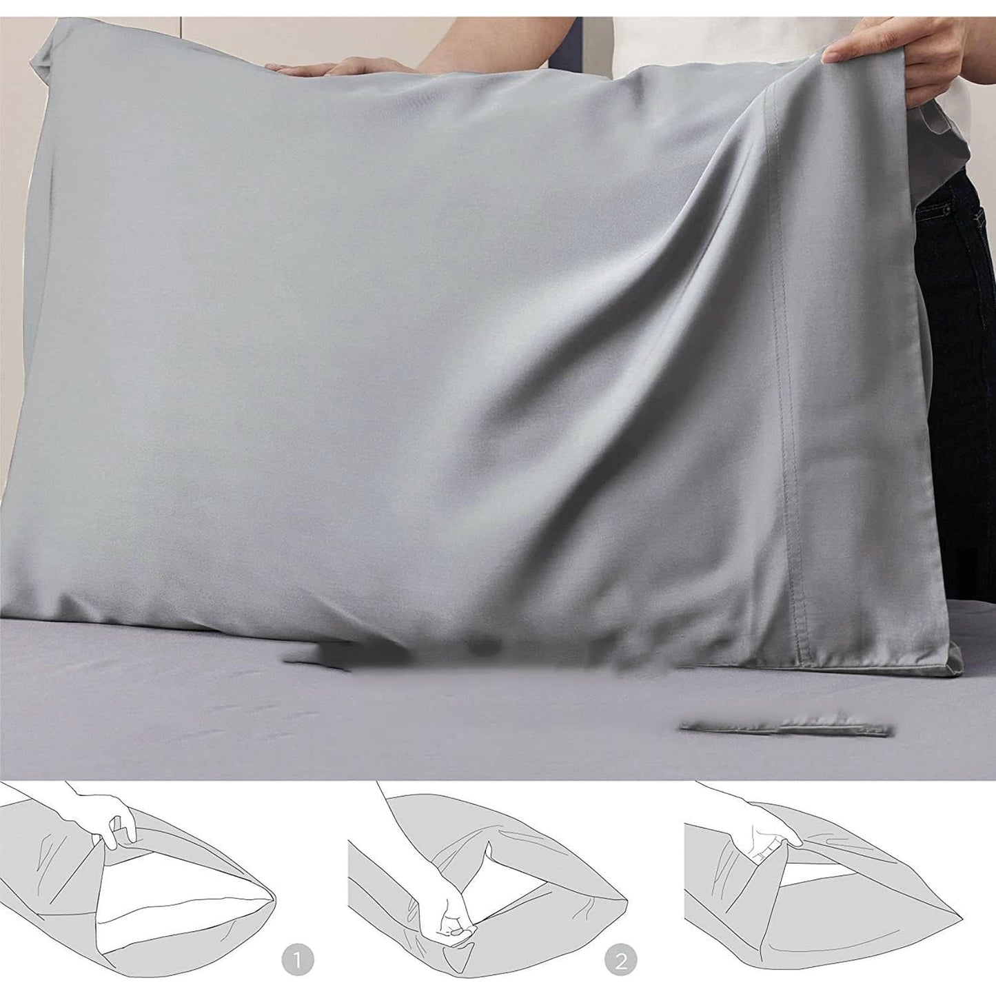 2-Piece 2000 Thread Count Egyptian Quality Microfibre Pillowcase - Silver grey